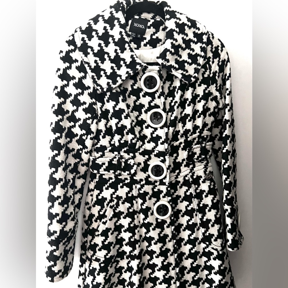Midi long Tweed Coat Black and White Pattern